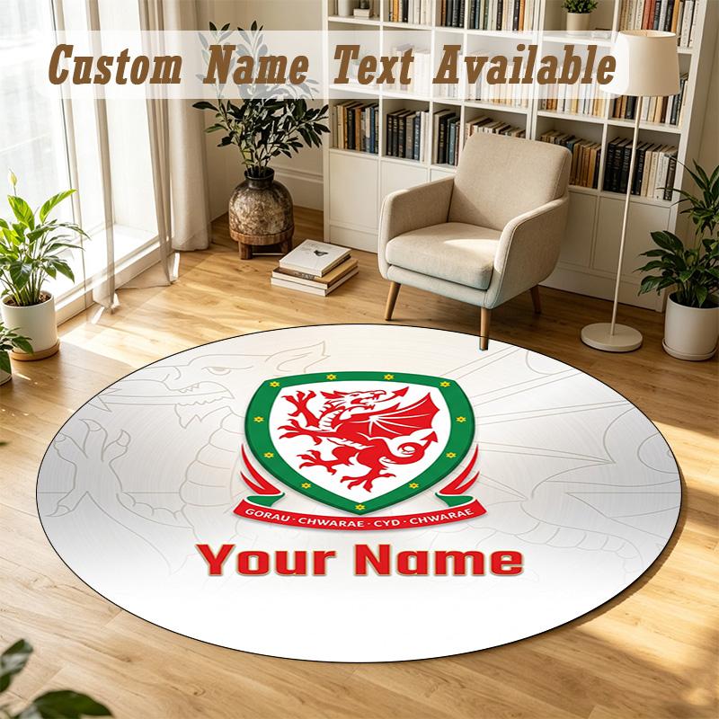 Round Rug Custom NameWales Rugby Pattern Non Slip Carpet Home Floor Decor