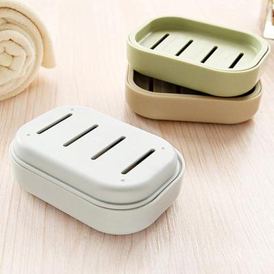 Porte-savon carré double couche avec couvercle, boîte à savon en plastique, pour la maison, la salle de bain, les voyages, simple, portable, créatif, boîte de rangement