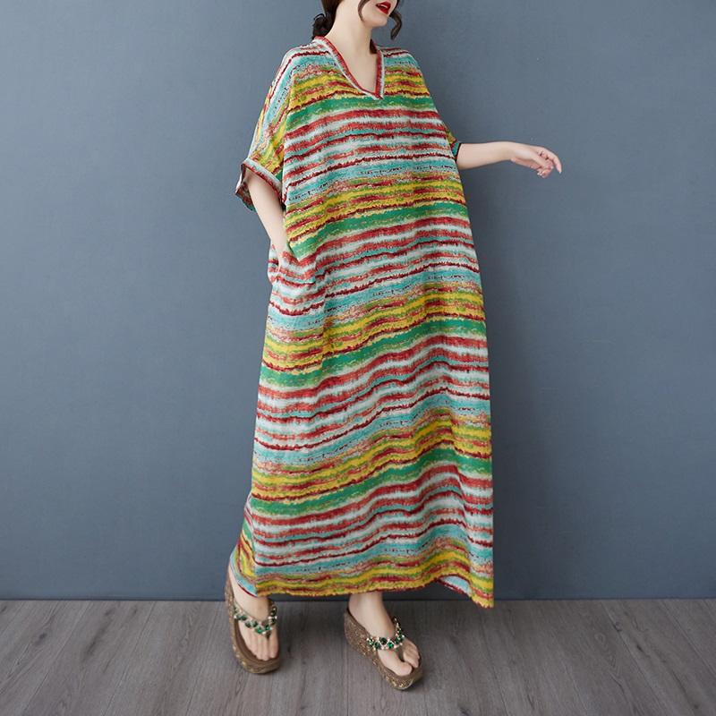 Krátký rukáv Nadměrná velikost Bavlna vintage květinové novinky v šatech pro ženy ležérní volné Maxi dlouhé letní šaty