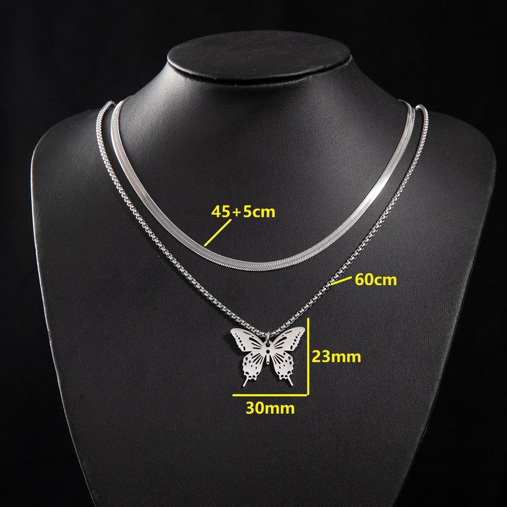 Unisex Gothic Insect Butterfly Pendant Double Layer Necklace - Non-fading Hip Hop Sweater Chain for Autumn and Winter