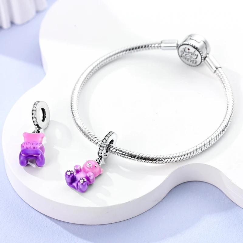 Charms Copperpink-Purple Happy Gummy Bear Beads Fit Charms Plataoriginal Bracelet Bead Women Jewellery Making Gifts