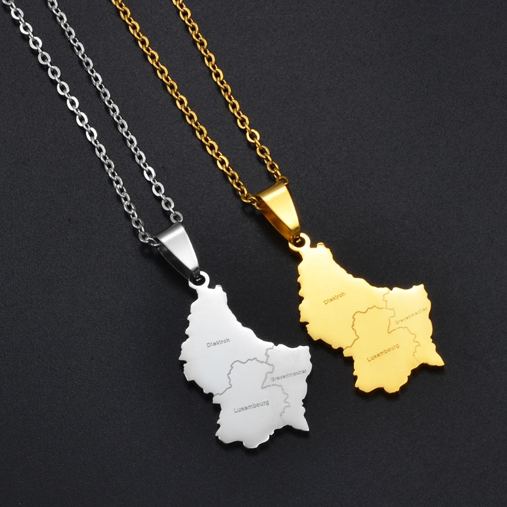 Anniyo Luxembourg Map City Name Pendant Necklaces Letzebuerg of Maps Jewelry #270221