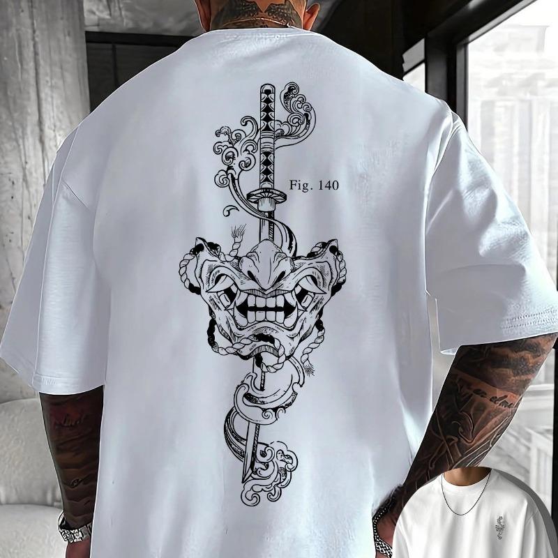 Men's Print Round Neck T-Shirt, Pure Summer Trendy Fashion Short Sleeve, Casual Daily Style Top, Essential for Outdoor Leisure