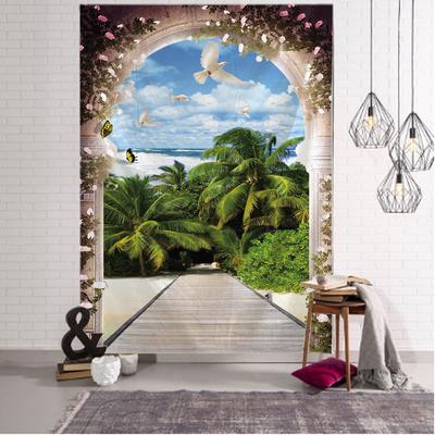 Palme Fenster Wandteppich Wandbehang Boho Strand Berg Stoff Stoff Großer Wandteppich Ästhetische Inneneinrichtung Schlafzimmer Zimmer Dekor