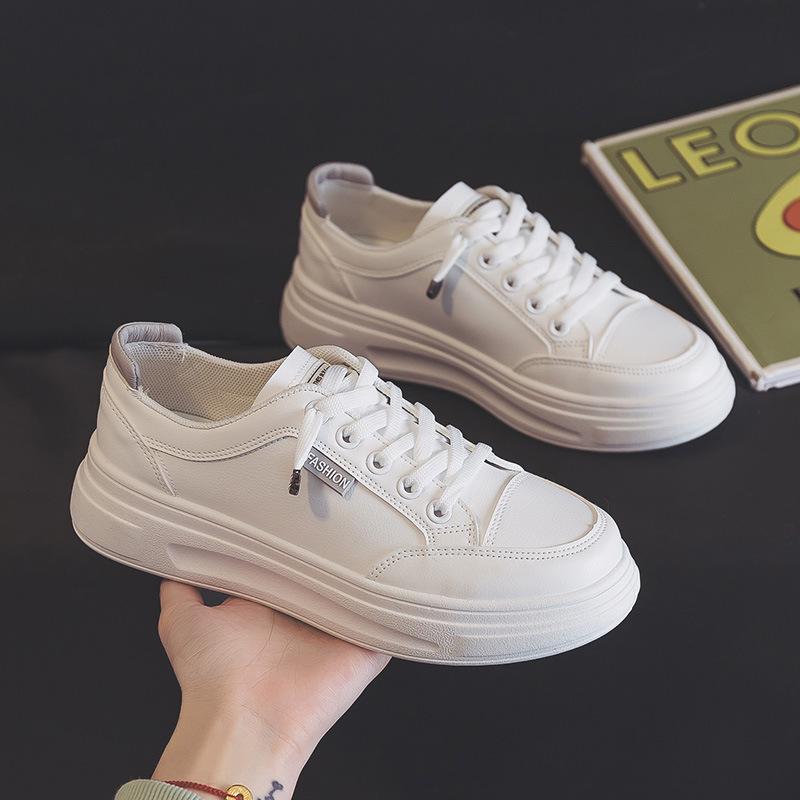 Korean Version of Ins Single Shoes Casual Shoes Women's Girls  Breathable Leather White Shoes Women