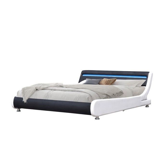 Lit - Incurve - 160x200 - LED - Blanc - Noir - Design Contemporain