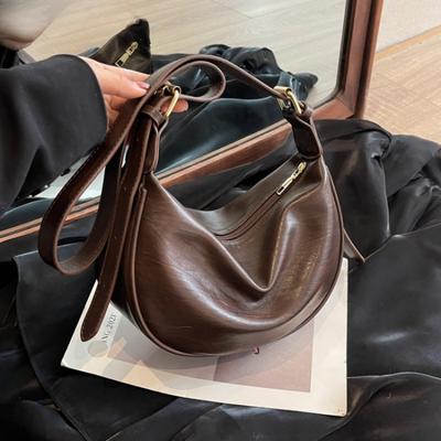 Vintage-Umhängetasche für Damen, einfarbig, weiches PU-Leder, Winter-Luxus-Geldbörse und Handtasche