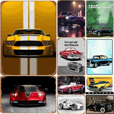 Vintage Car Metal Tin Signs Benz Mustang Posters Plate Wall Decor for Garage Bars Man Cave Cafe Clubs Retro Posters Plaque
