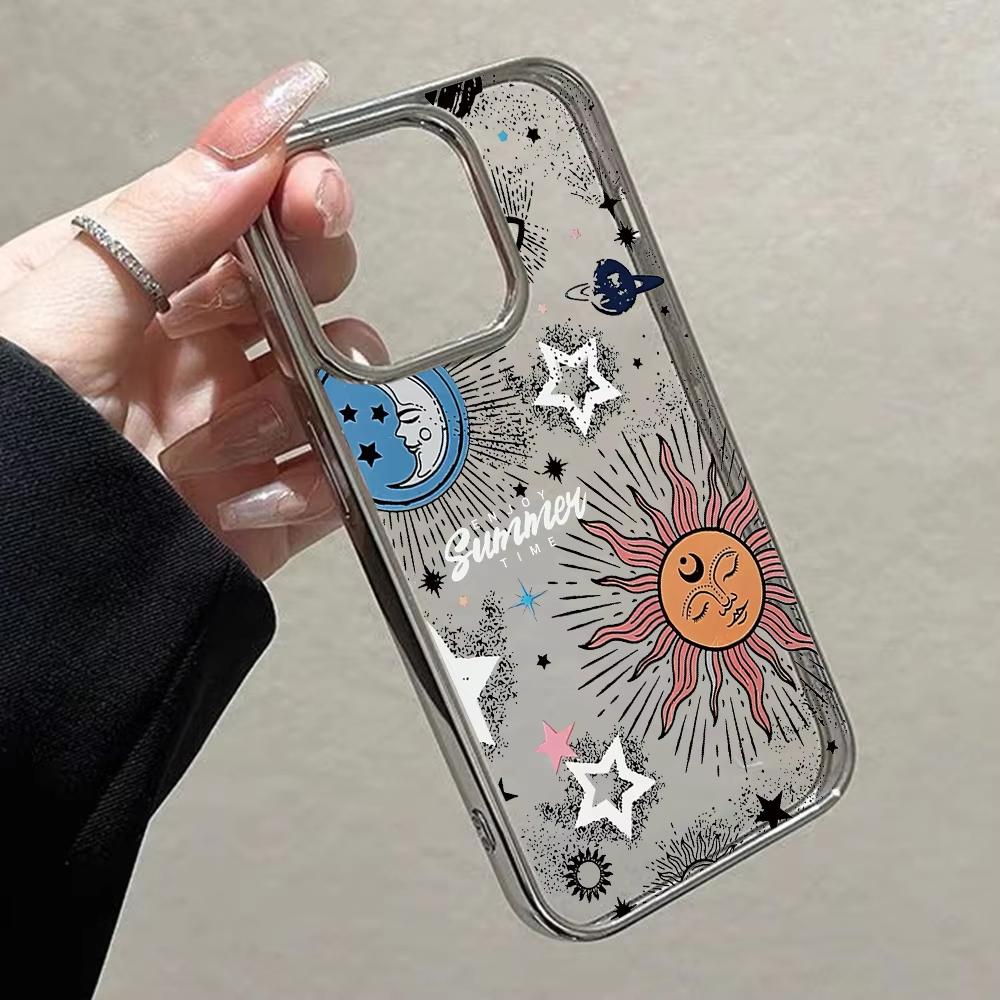 Stars and Moon Art Design Clear Phone Case For iPhone 17 Air 16 e 15 14 13 12 11 Pro Max Plus SE Plating Drop Coque Cover