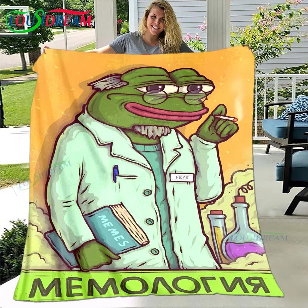 Cartoon Frog Pepe  Printed Four Season Blanket Sofa Cover Travel Bed Plush Office Break Blanket Birthday Gift Picnic Blanket
