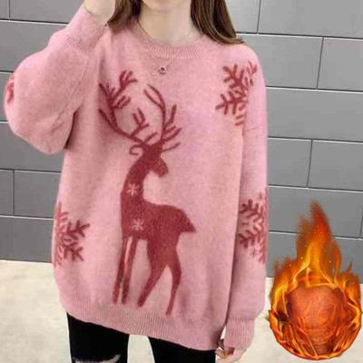 Women Fashion Christmas Loose Knitted Sweaters for Women Pullover Autumn Winter Warm Plush Casual Knitwear Sweaters