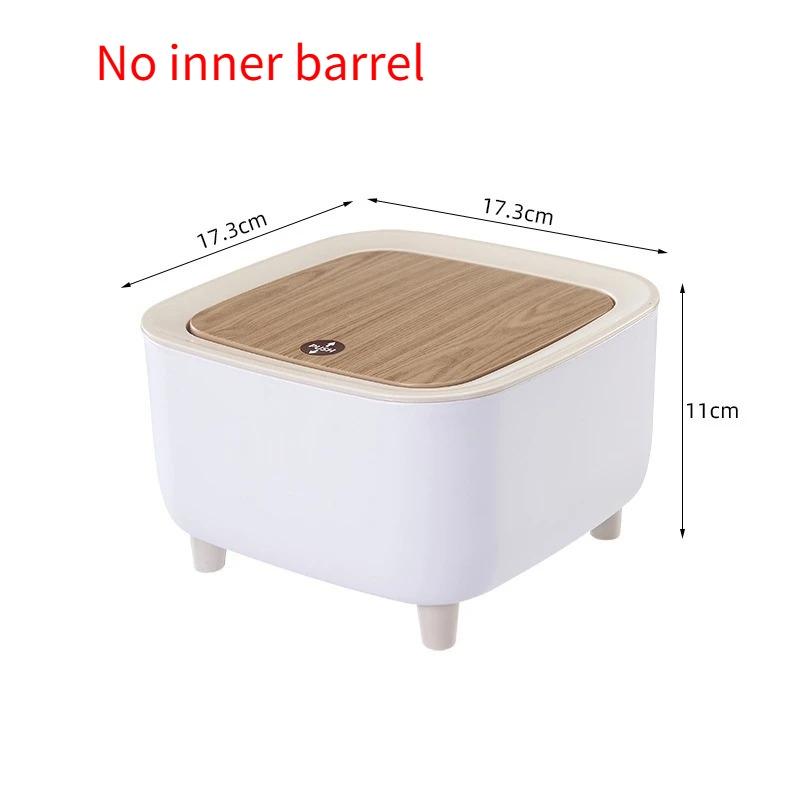 Square Press Type Mini Trash Can Quiet Close Elegant Ribbed Design with Golden Accents Plastic Desktop Bin Bathroom Home Use