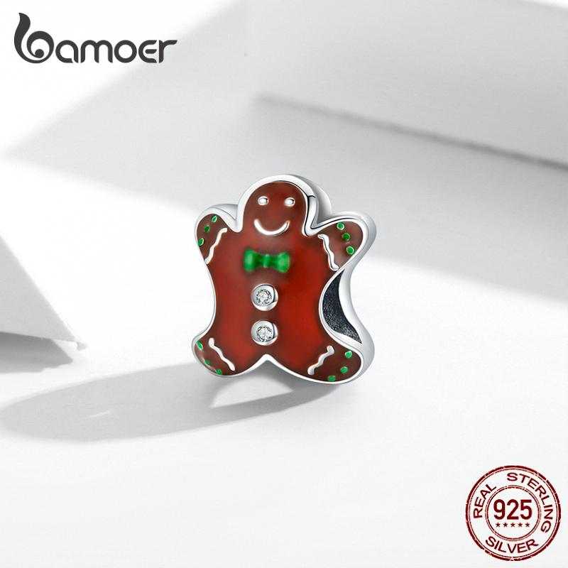 

BAMOER стерлингового серебра 925 пробы Рождественский пряничный человечек кулон подходит для женщин браслет и браслет Рождественский подарок 925 silver