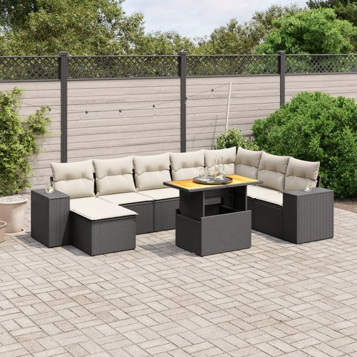 VidaXL Garden Lounge Set with Cushions 9 Pcs, Patio Sofas, Patio Furniture Set, Outdoor Furniture, Black 3272771