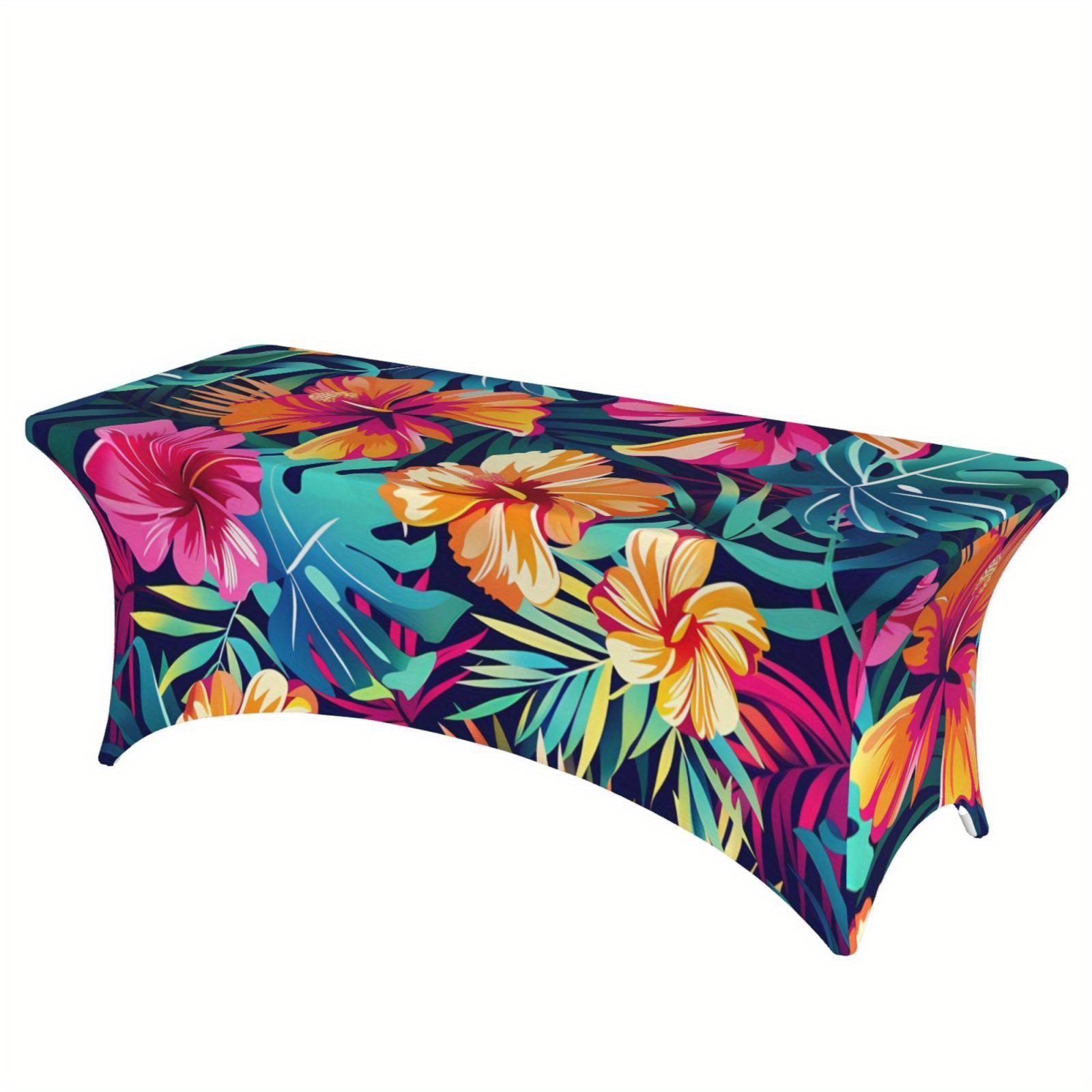 

2Pcs Vibrant Tropical Print Stretchable Tablecloth - Wrinkle & Stain Resistant 4FT122x75x65cm