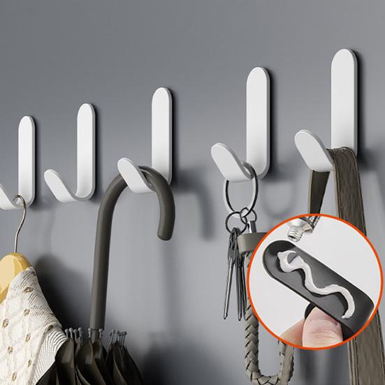 5PCS Adhesive Wall Hooks No Drill Strong Load-Bearing Hooks Durable Carbon Steel Hooks for Bathroom Kitchen Coat Towels