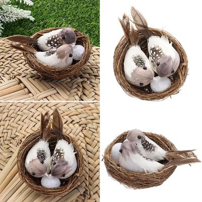 Handmade Craft Home House Decoration Bird Nest Birds Egg Artificial Craft Birds Realistic Feathered