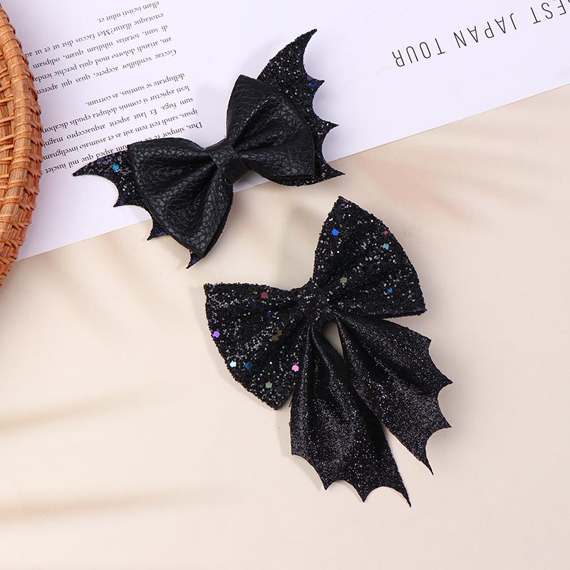Classical Halloween Festival Girl'S Chunky Leather Bat Hair Bow Clip Wholesale Diy Hair Accessories Headwear Barrette