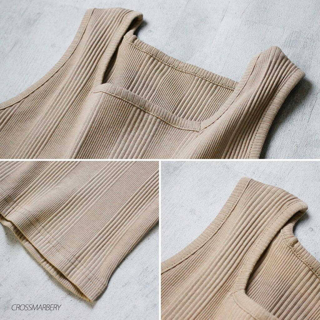 Crossmarberry Square Neck Tank Plus Loose Size Women's Top, Sizes, Stylish, Fit, Cotton, Sports, Fitness, Yoga, Beige, M, Sleeveless, Cute, Simple,