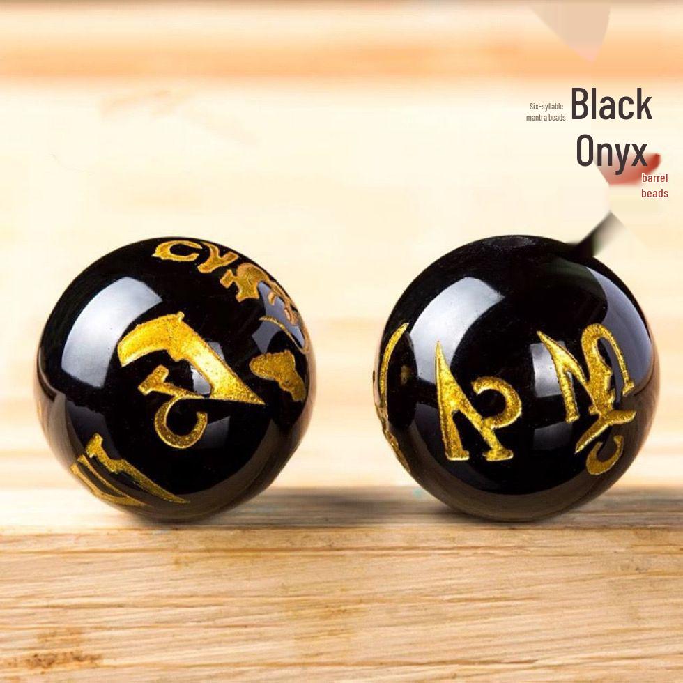 Natural Black Agate Mantra Beads - Six-Character Crystal DIY Jewelry Round Buddhist Accessories 6mm