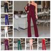 Dames Asymmetrische Jumpsuit Hoge Taille Riem Effen Kleur Slimme Lange Broek Jumpsuit