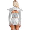 Womens Alien Costume Long Sleeve Hollow Out Cropper Top Transparent Skirt Space Themed Club Wear Outfit
