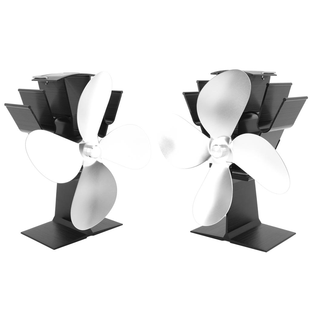 4 Blade Heat Powered Stove Fan With Heat Shield Thermometer Aluminum Alloy Noiseless Heat Powered