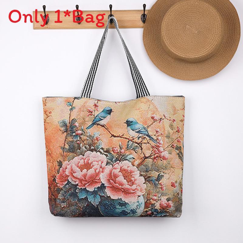 Elephant Hello Kitty Butterfly Embroidered Canvas Tote Bag With Seamed Stitching For Daily Use