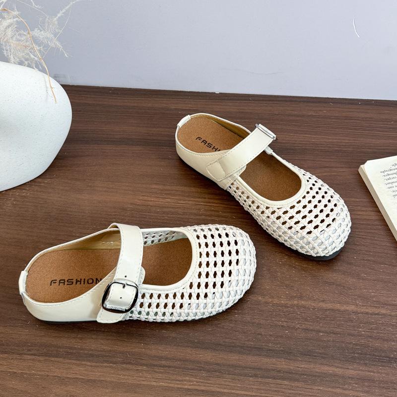 Summer Flat-Bottomed Bag Head Hollow Woven Half Slippers Women'S New Women'S Shoes Thick-Soled One-Pedal Sandals Women'S Outer Wear