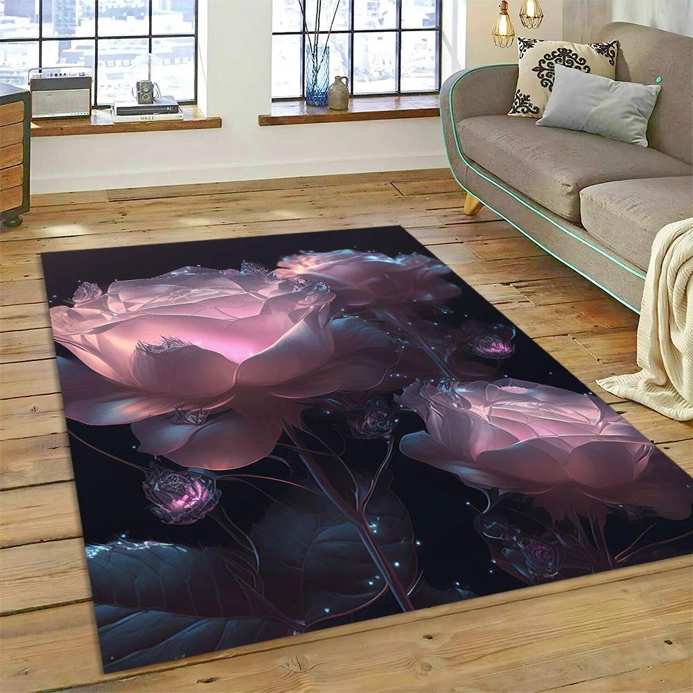 HD Pretty Flower Daisy Rose Chrysanthemum Carpet Rug for Home Living Room Bedroom Sofa Doormat Decor,Kids Area Rug Non-slip Mat