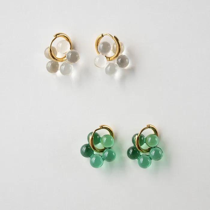 [2way] Glass flower surgical hoop earring (2color)