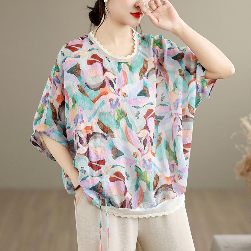 Short Sleeve Oversized Vintage Floral Casual Loose T Shirt Tops Women Summer T-shirt