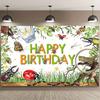 2D Bug Adventure Happy Birthday Backdrop, Kids Nature Party Banner, Photography Background