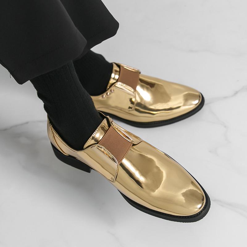 British Gold Pointed Toe Leather Loafers for Men - Spring/Autumn Slip-on, Large Size, Casual Style.