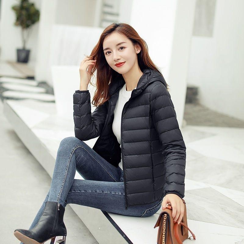 Double-layer fabric Lightweight women's hooded stand-up collar Winter duck down jacket Slim fit