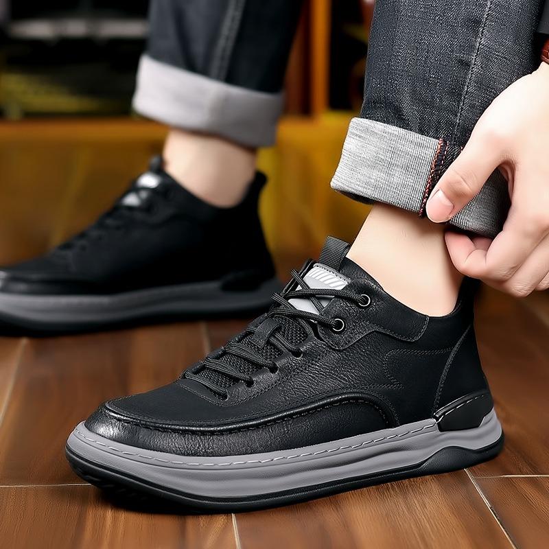 Fashion Winter Cow Leather Velvet Warm Men's Sneakers Designer Casual Men Platform Shoes Man Fashion Soft-soled Male Running Shoes