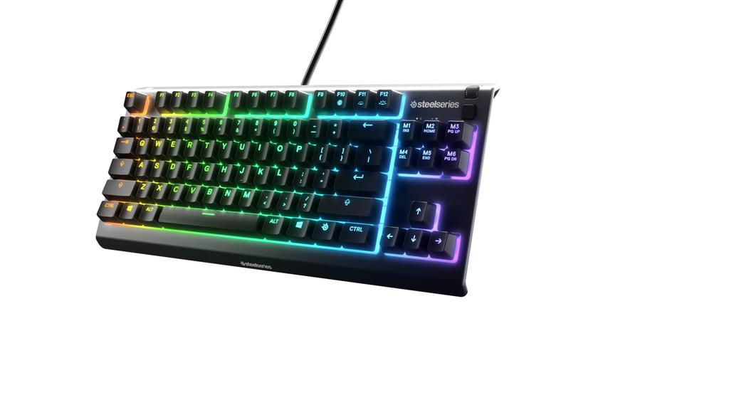 SteelSeries Apex 3 TKL Tenkeyless Wired Gaming Keyboard, US English Layout, Quiet Switches, IP32 Water Resistant, 24-Key Simultaneous Press, Black