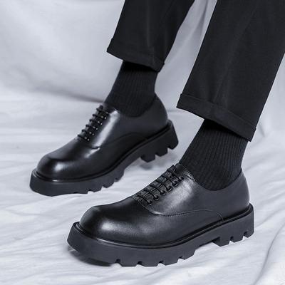 2024 Modische Herrenschuhe im britischen Stil mit dicker Sohle Arbeitsschuhe Marke Klassisch Schwarz Schnürschuhe Bequeme Eckige Zehen Leder Schuhe