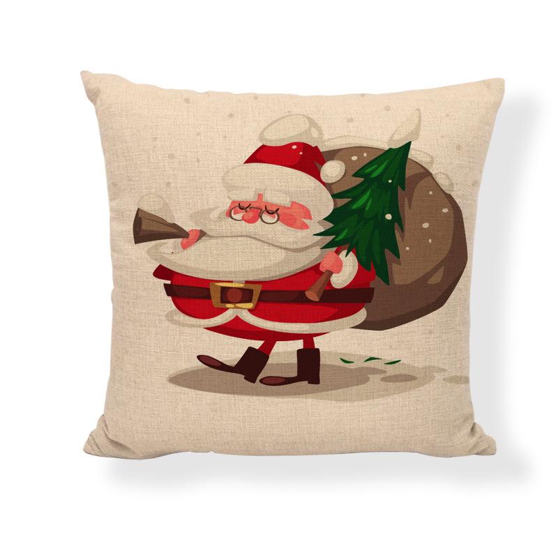 Red Series Santa Claus Pattern Throw Pillow Cover with Short Plush Print for Living Room Sofa Decoration Cushion Cover