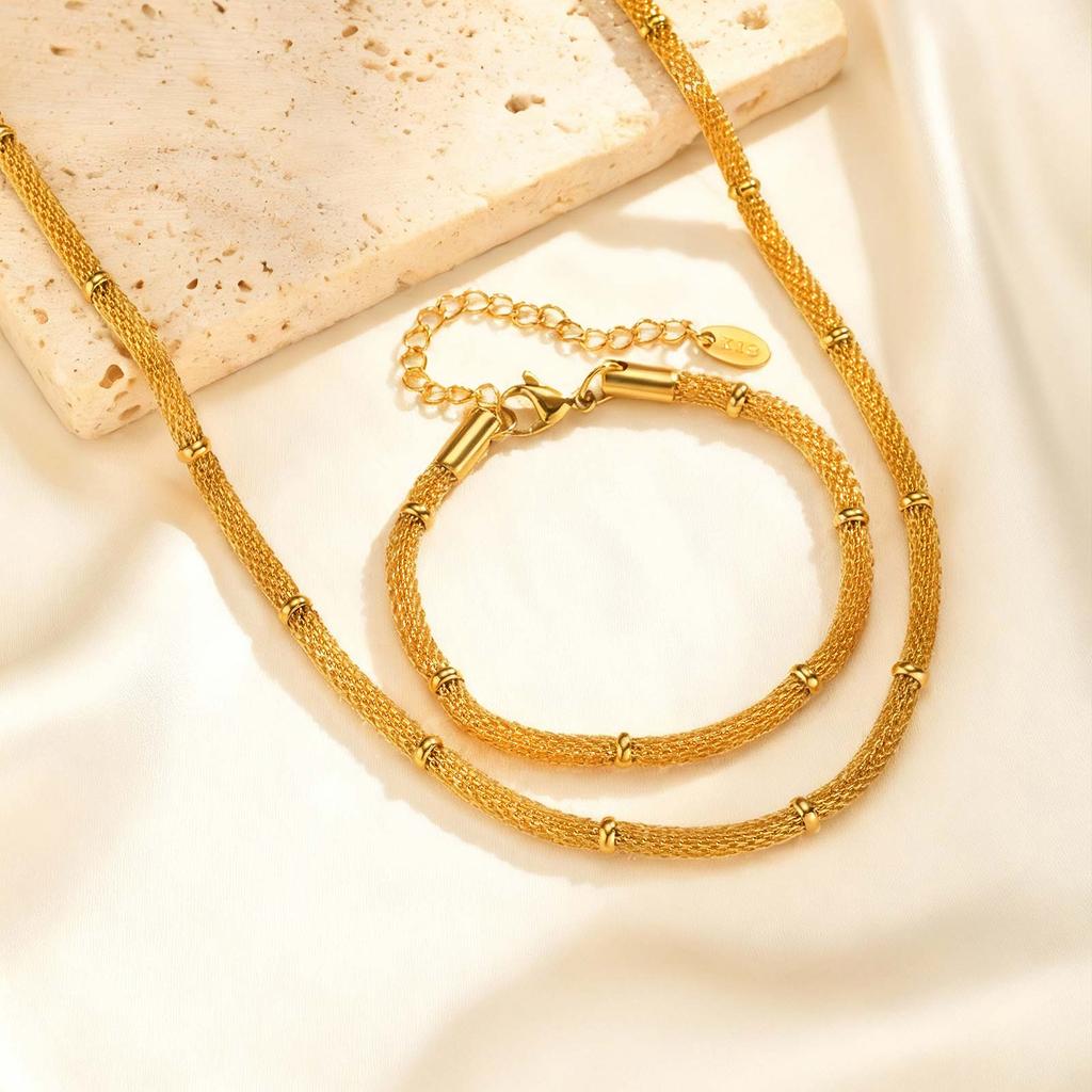 Stainless Steel Mesh Bead Chain Bracelet for Women, Gold Plated Waterproof Bracelets,Unique Jewelry Gift