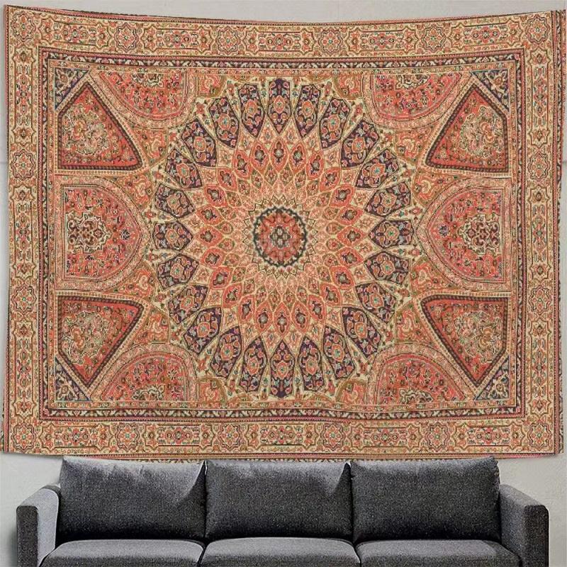 Red Moroccan Ethnic Style Print Pattern Tapestry Home Living Room Room Wall Decor Background Cloth Tapestry