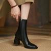 Herbst und Winter 2024 Neue vielseitige Nude-Stiefel Damen Dicke Ferse Seitenreißverschluss Hoher Absatz Schlicht Lässig Eckige Kurze Stiefel Damen