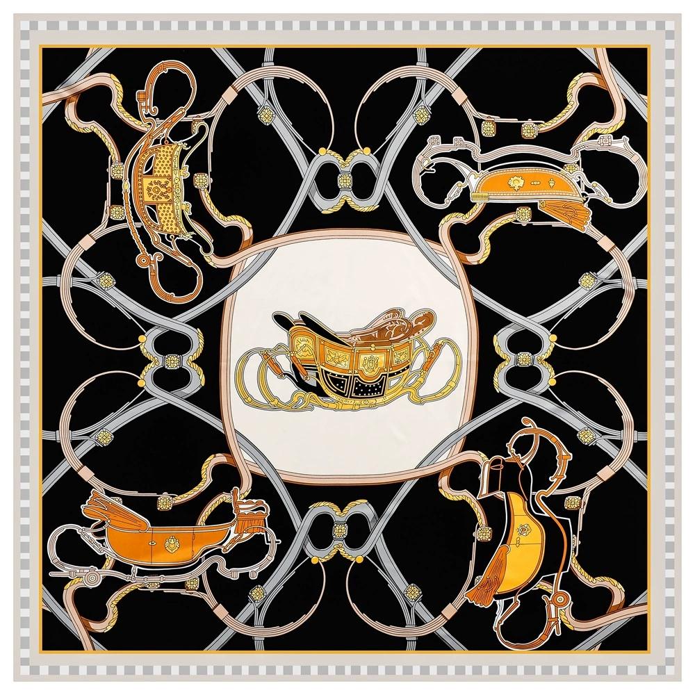 

130cm Large Square Shawl European American New Style Chain Tassel Carriage Printed Versatile Twill Scarf For Women 130x130cm