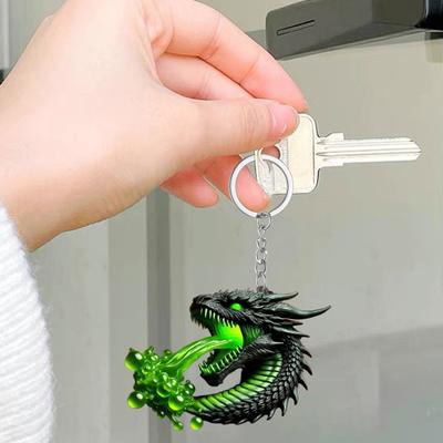Acrylic Keychain Pendant 3D Dragon Shape Kids Adults Keyring Bag Suitcase