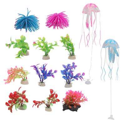 13Pcs Simulation Water Plant Decorative Simulation Jellyfish Coral Ornaments for Fish Tank Aquarium