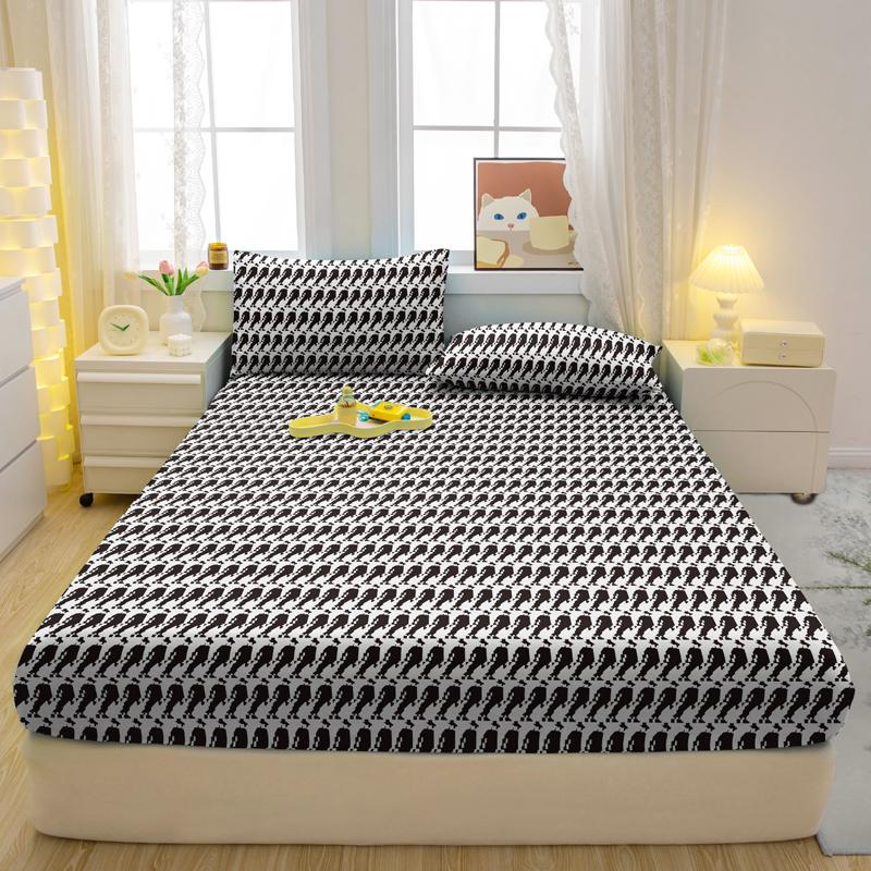 1 Simple Modern Geometry Printed Matte Fitted Sheet, Bedroom Printed Bed Cover, Bedding (Excluding Pillowcases)