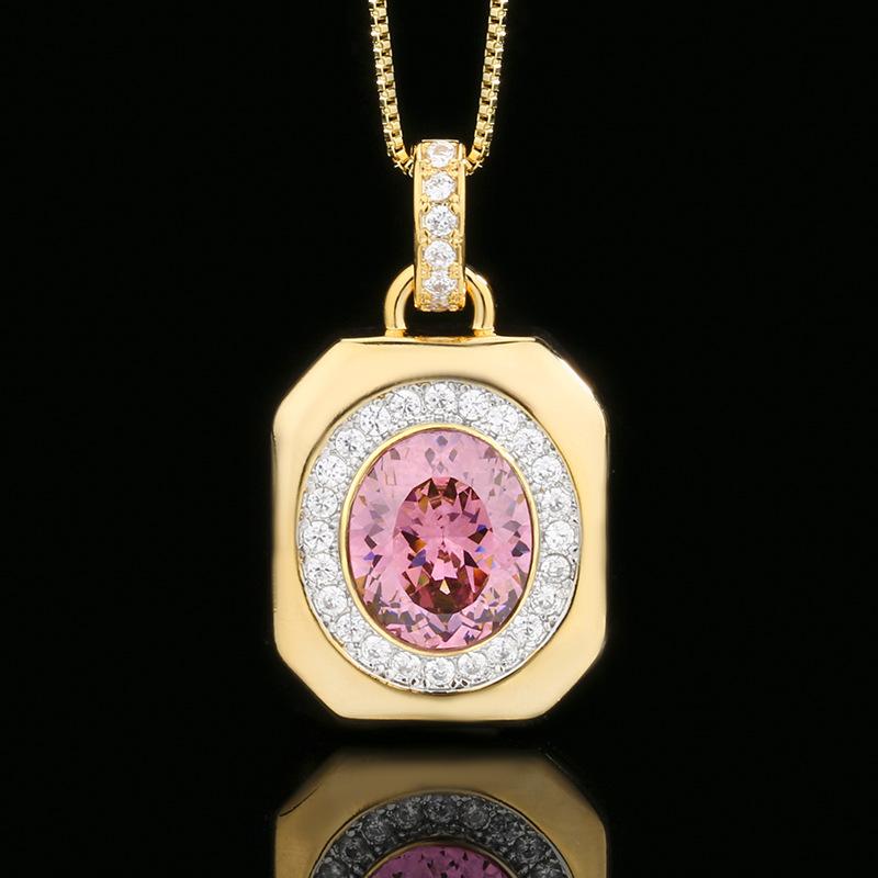 Bijoux d'automne et d'hiver Simulation Corindon Or Rétro Carré Design de Marque Pendentif Collier Pierre Principale 10 * 12
