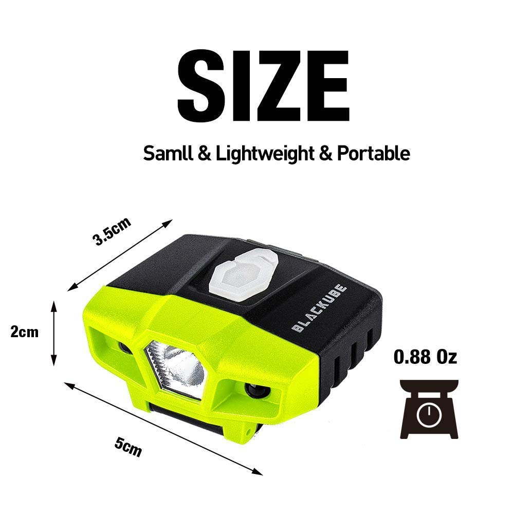 BLACKUBE Rechargeable CapHat Light Clip with Motion Sensor, Bright, 29-Hour Illumination, Fishing Light, Green