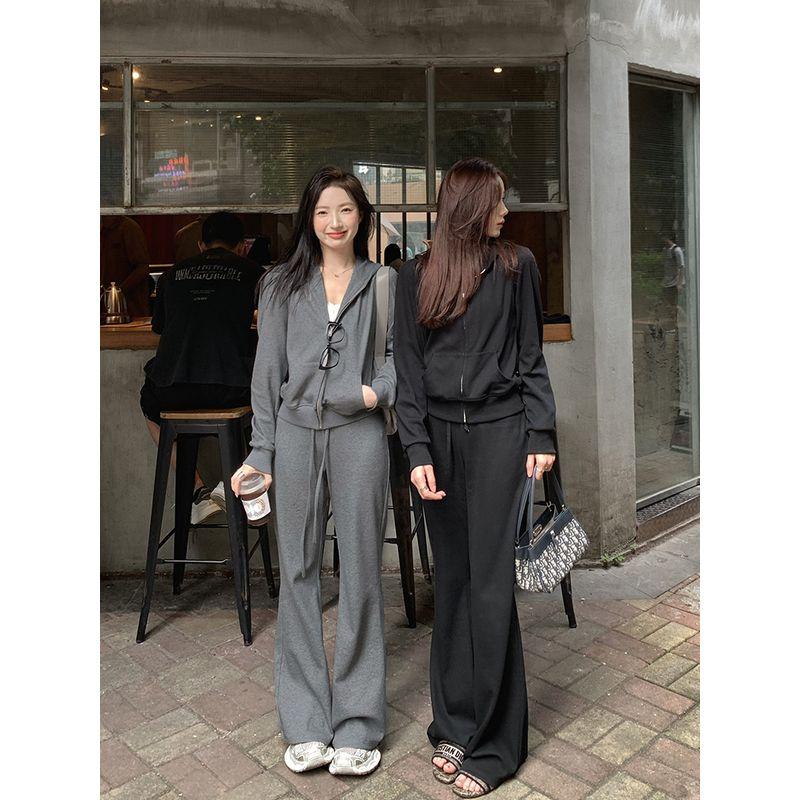 

70 Is Not Preppy Style Knitting Hooded Sweatshirt Truffle Black Pants XS