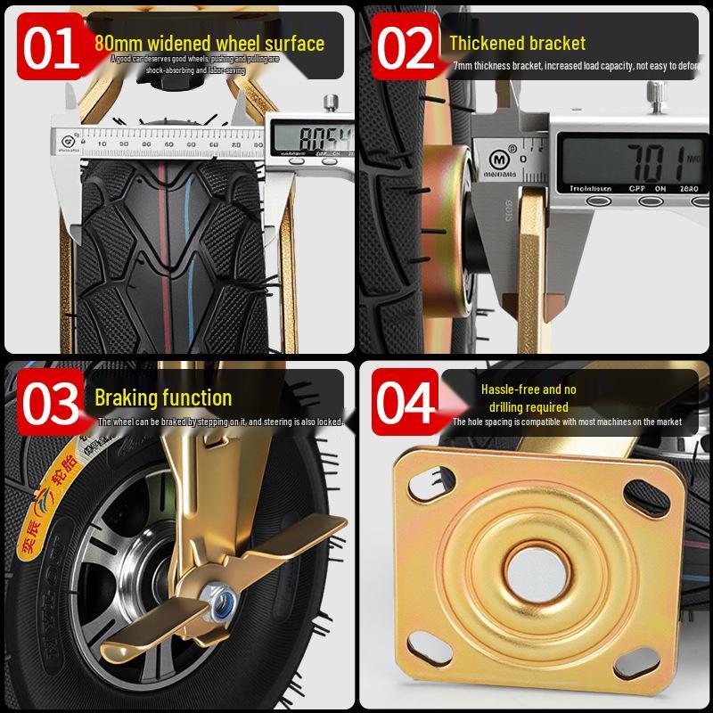 8-10 Inch Thickened Aluminum Alloy Inflatable Rubber Universal Caster Wheel for Handcarts